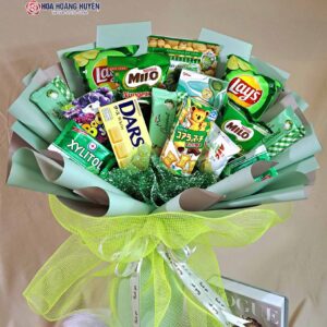 Bó hoa bánh kẹo màu xanh lá cây