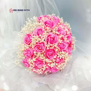 Bó hoa cưới giả hoa hồng sáp
