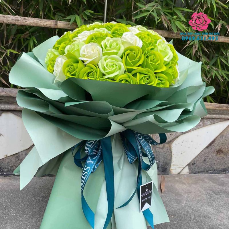 bó hoa hồng sáp xanh