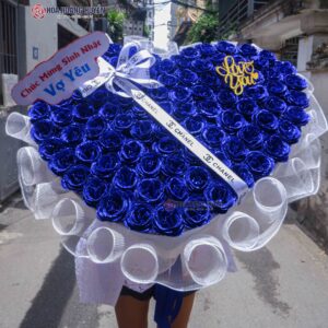 bó hoa nhũ trái tim xanh coban