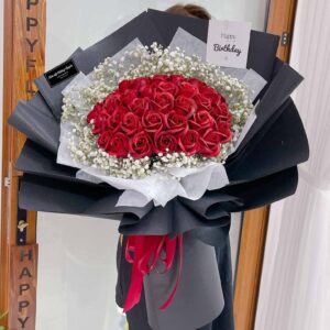 Hoa sáp đỏ mix hoa bi trắng