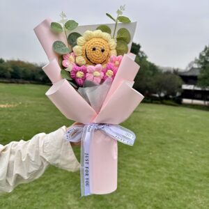 bó hoa len hướng dương mặt cười