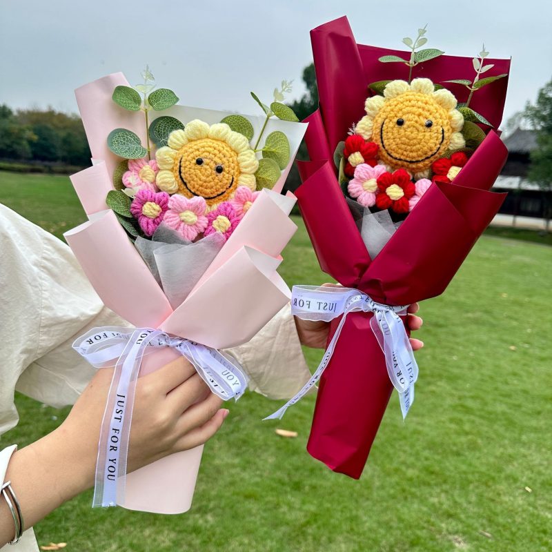 bó hoa len hướng dương mặt cười